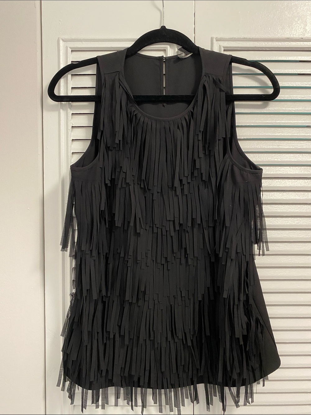 Ann Taylor Black Fringe Sleeveless Top